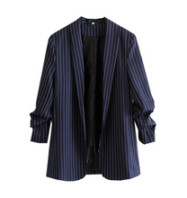 Pinstripe Gathered Sleeve Blazer