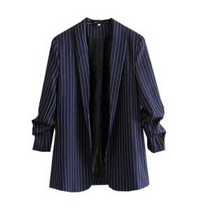 Pinstripe Gathered Sleeve Blazer