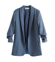 Pinstripe Gathered Sleeve Blazer