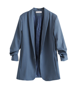 Pinstripe Gathered Sleeve Blazer