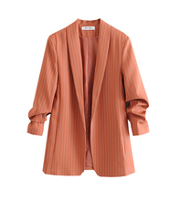 Pinstripe Gathered Sleeve Blazer