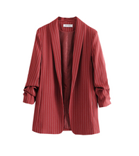 Pinstripe Gathered Sleeve Blazer