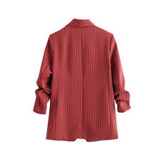 Pinstripe Gathered Sleeve Blazer