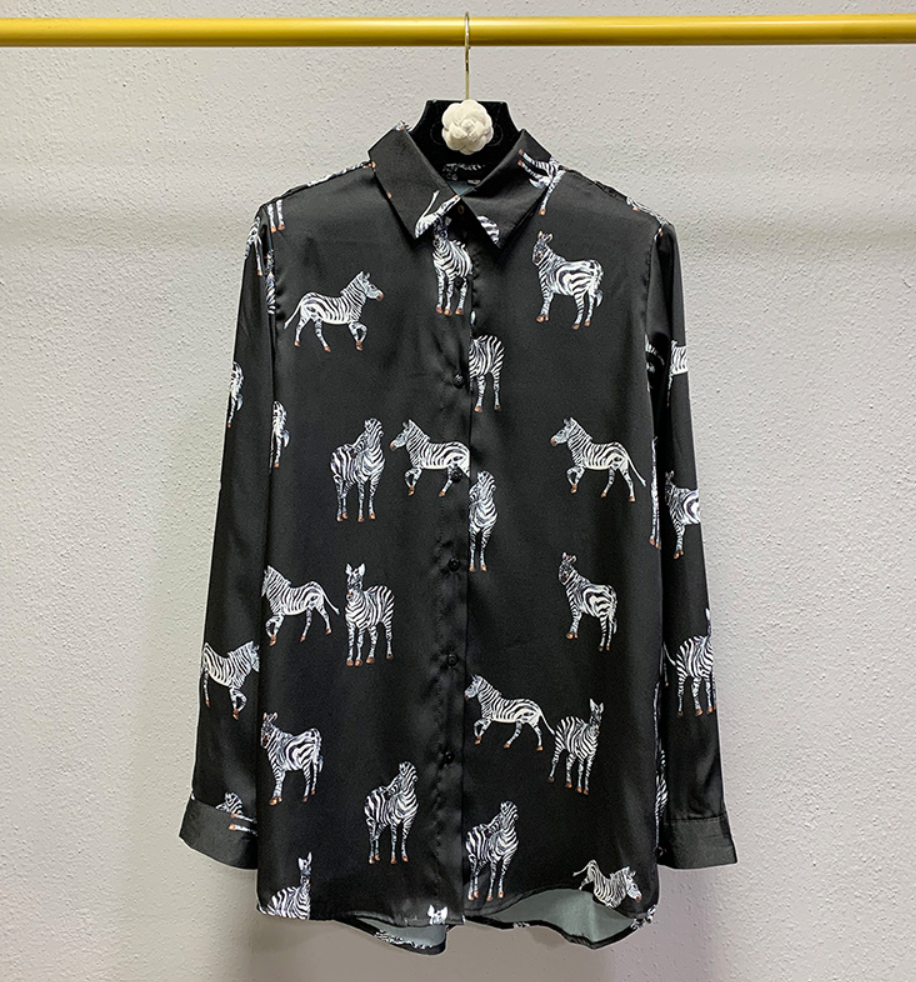 Zebra-Print Satin Shirt