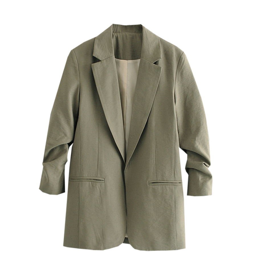 Gathered-Sleeve Blazer