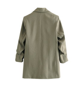 Gathered-Sleeve Blazer