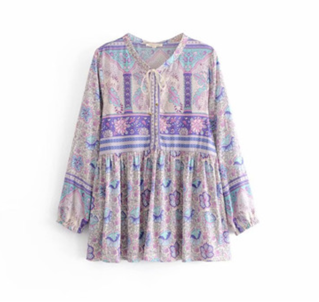 Printed Tassel Tunic Top