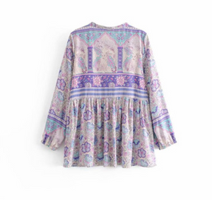 Printed Tassel Tunic Top