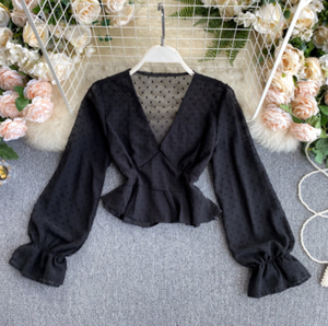 Textured V-neck Crop Top