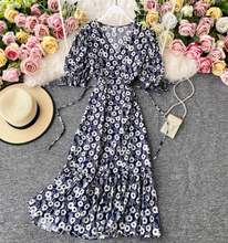 Floral Ribbon-Sleeved Midi