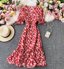 Floral Ribbon-Sleeved Midi