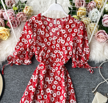 Floral Ribbon-Sleeved Midi