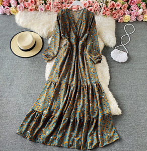 Long-sleeved Tiered Maxi Dress