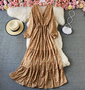 Long-sleeved Tiered Maxi Dress