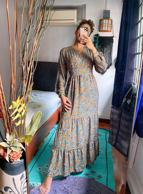 Long-sleeved Tiered Maxi Dress
