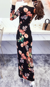 Floral Bodycon Slit Max-Midi (Long Sleeves)