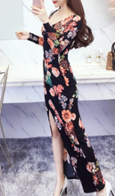 Floral Bodycon Slit Max-Midi (Long Sleeves)