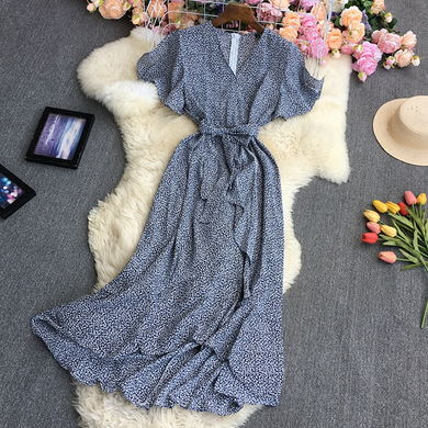 Irregular Hem Printed Midi Dress