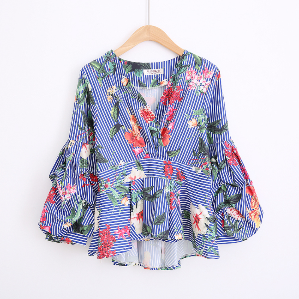 Pinstriped Lantern Sleeved Top