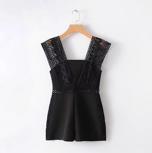 Hollow-Cut Lace Romper