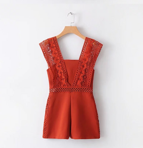 Hollow-Cut Lace Romper