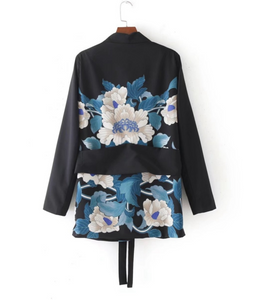 Oriental Print Waist-tie Blazer