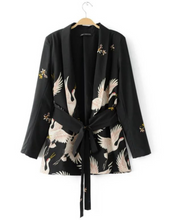 Heron Print Waist-tie Blazer