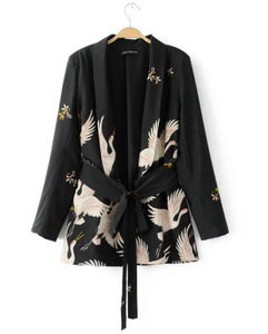 Heron Print Waist-tie Blazer