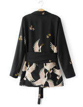 Heron Print Waist-tie Blazer