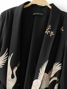 Heron Print Waist-tie Blazer