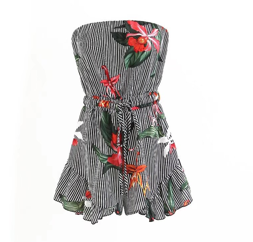 Ruffled Hem Floral Tube Romper
