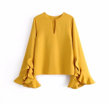 Ruffled Trumpet Sleeve Blouse [Premium Item]