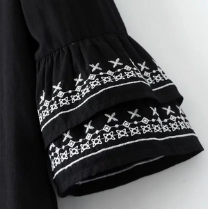 Cuff Embroidered Casual Top