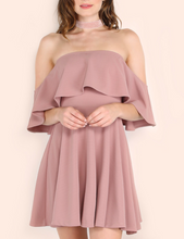 Frill Bardot Skater Dress (Mauve)