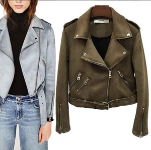 Suede Zipper Biker Jacket