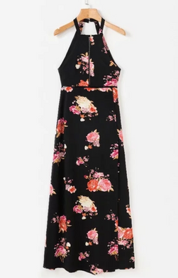 Floral Hollow-Cut Halter Maxi Dress