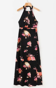 Floral Hollow-Cut Halter Maxi Dress