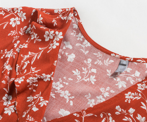Burnt Orange Floral Wrap Dress