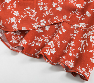 Burnt Orange Floral Wrap Dress