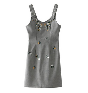 Embroidered Checkered Pinafore