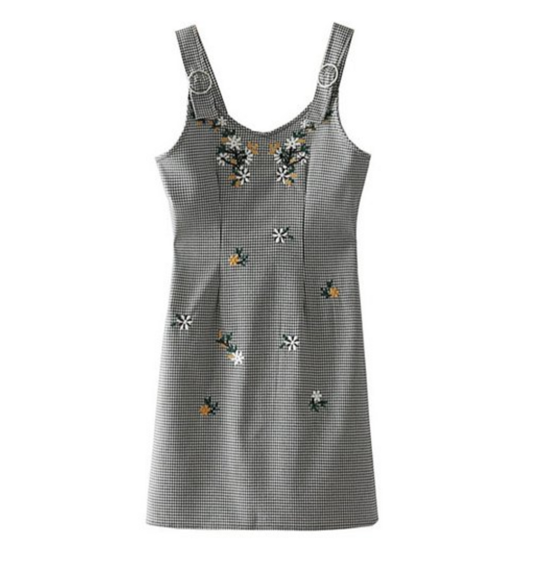 Embroidered Checkered Pinafore