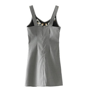 Embroidered Checkered Pinafore