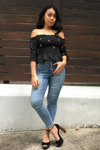 Smocked Floral Embroidery Crop