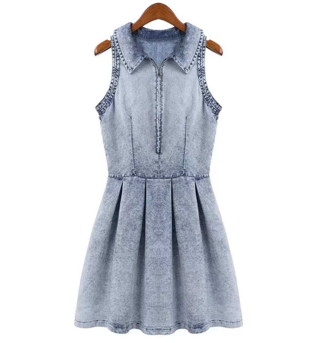 Sleeveless Collared Denim Dress