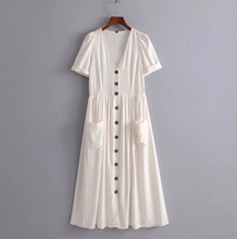 Buttoned Linen Midi Dress