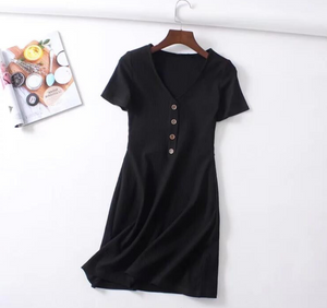 Buttoned Basic Knitted Dress [BACKORDER]