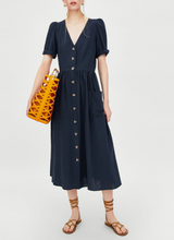 Buttoned Linen Midi Dress