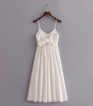 Buttoned Linen Back-Tie Midi Dress