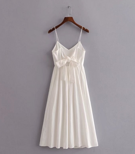 Buttoned Linen Back-Tie Midi Dress