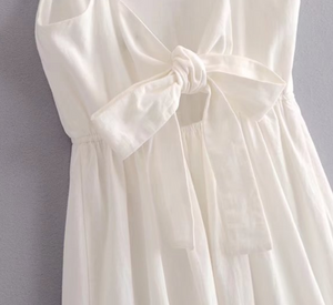Buttoned Linen Back-Tie Midi Dress